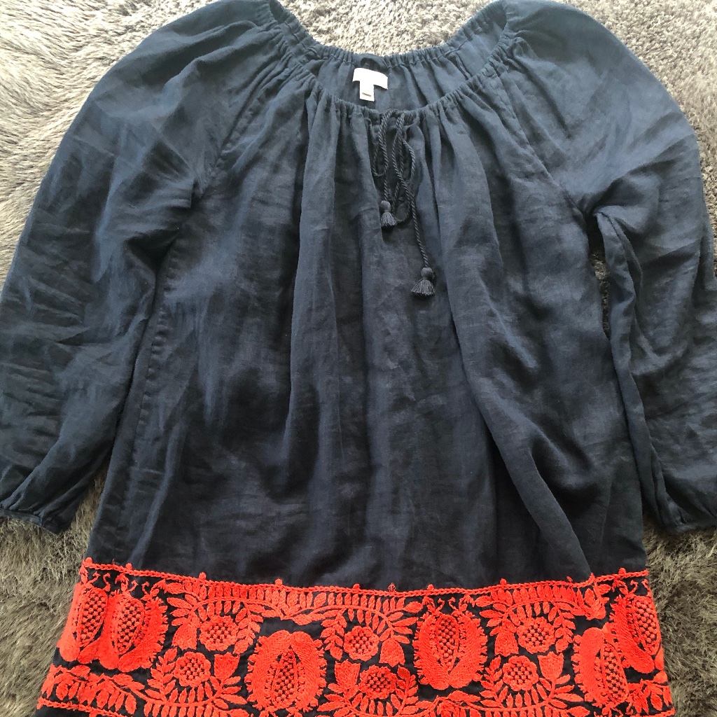 J. Crew Navy Blouse With Red Embroidery